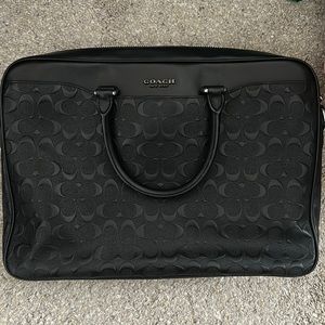 Coach Signature Embossed Black Leather Briefcase